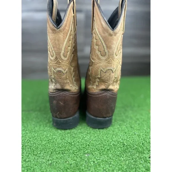 Old West Youth Kids Size 2.5M Shoes Brown Black Leather Western Cowboy Boot - Picture 3 of 6